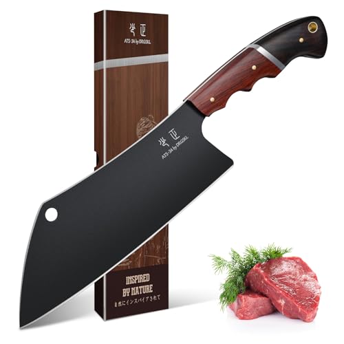 DRGSKL Meat Cleaver Knife 8 inch - Black Butcher Knife for Meat Cutting - size: 8.1"