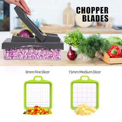 RüK 10-in-1 Vegetable Chopper – 6 Blade Veggie Chopper with Container, Food Dicer, Onion Cutter, Cheese Grater, Mandoline Slicer, Kitchen Gadgets & Home Essentials (Gray) - color: Gray