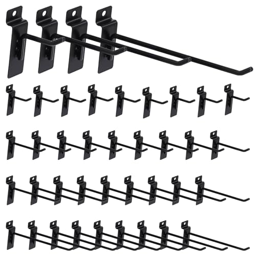 40Pcs 2/4/6/8 Inches Black Slatwall Panel Hooks Assortment Set, Heavy Duty Slat Wall Hanging Display Hooks Pegboard Hanger Hook for Garage Shop Retail (Wire Dia 5.6mm/0.22”) - color: Black, size: 2/4/6/8 Inches