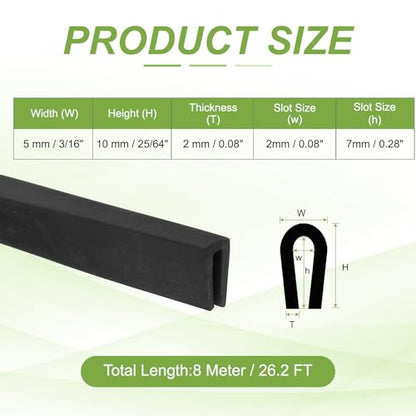 PATIKIL Rubber Edge Trim 26.2ft x 5mm x 10mm Fit for 2mm Edge Black - size: Fit for 2" x 26.2ft x 5mm x 10mm