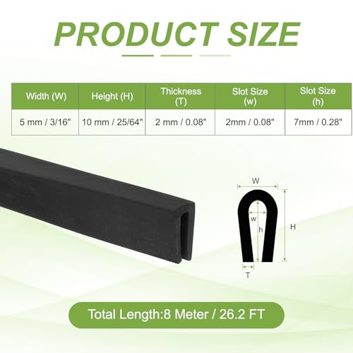 PATIKIL Rubber Edge Trim 26.2ft x 5mm x 10mm Fit for 2mm Edge Black - size: Fit for 2" x 26.2ft x 5mm x 10mm