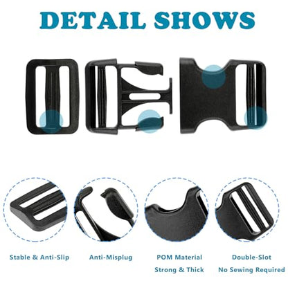 Buckle Straps Set 1-1/4'' - 6 Yards Nylon Webbing 1.25 inch, 6 PCS Dual Side Release Buckles, 12 PCS Tri-Glide Sliders, Heavy Duty Dual Adjustable No Sewing Kit - size: 1-1/4 inch