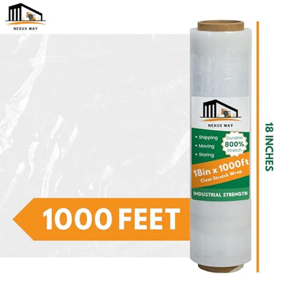 NEXUSWAY 18'' Stretch Film Wrap for Moving - Stretch Film Pallet Wrap Roll Heavy Duty 1000 feet 80 Gauge Industrial Strength up to 800% Stretch 20 Microns for Shipping Moving Furniture (Pack of 3) - style: Pack of 3