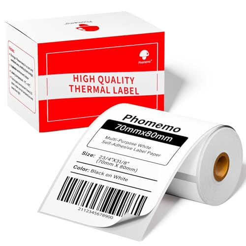 Phomemo Thermal Labels M220- Sticker Labels for /M250/M221/M260 Label Maker,2.76" X 3.15" (70mm X 80mm),90 Pcs/Roll Multi-Purpose White Self-Adhesive Sticker Labels for Food,Supermarket,Address - size: 2.76" x 3.15"