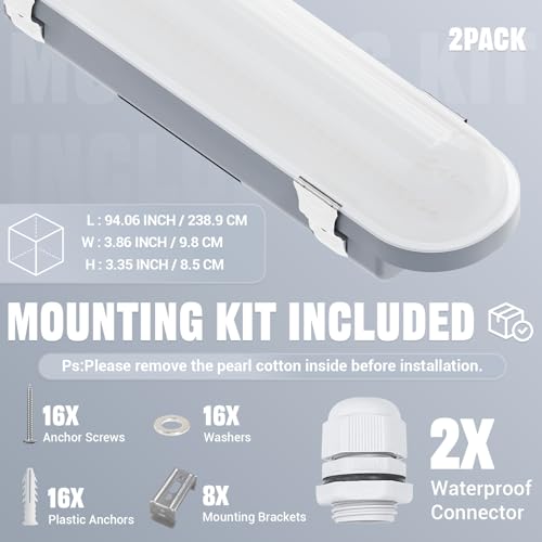 JTT 8FT LED Vapor Tight Light 120/100/80W Options, 0-10V Dimmable - 2Pack - size: 8FT (2-Pack)