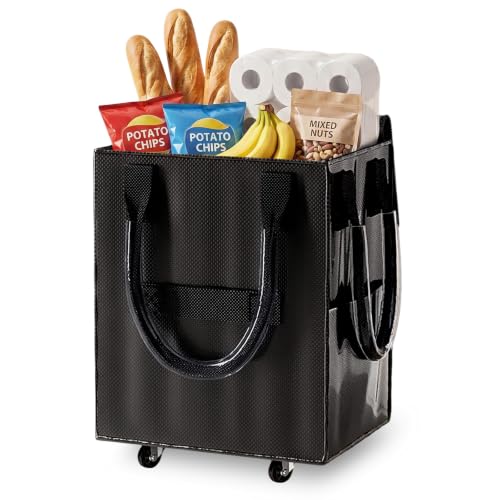 Reusable Grocery Bag on Wheel, Foldable Shopping Cart with Wheels, Can Carry up to 67 Pounds, Suitable for Groceries, Laundry, Camping and Moving. (Black - Medium) - color: Black - Medium