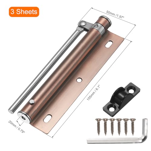 uxcell 3 Pcs 155mm/6.1" Spring Door Closer, Stainless Steel Automatic Door Closers with Adjustable Closing Speed for Home Self-Closing 5kg Door, Red Bronze - color: Red Bronze, size: 155mm
