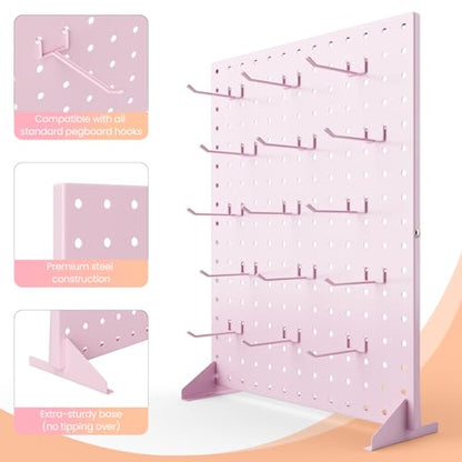 Peg Board Display Stand with 15 Hooks, Tabletop Metal Pegboard Shelf for Craft Shows & Fairs, Retail Stores, Vendors Arts and Crafts Finishing - 17x13Inch & Pink - color: Pink