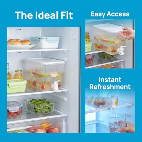 BEWBBAT 4 Pack 1.3 Gallon Drink Dispenser with Spigot for Fridge, Leakproof Plastic Water Container Fridge Beverage Dispenser Ice Juice Dispenser with Spigot for Home Party Restaurant Bar Buffet