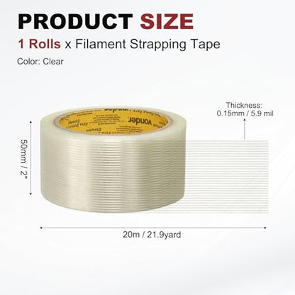 uxcell Filament Strapping Tape 2" x 21.9 Yards 5.9 Mil Heavy Duty Striped - size: 2 Inch x 21.9 Yards 5.9 Mil