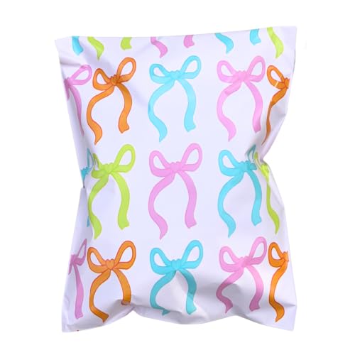 14.5x19 Designer Poly Mailer 100 Pack Heavy Duty Polymailers Waterproof Self Seal Shipping Bags Packaging for Small Business Large Mailing Envelopes Bulk Tear Resistant Packaging Lovely Bows - color: Lovely Bows, size: 14.5x19
