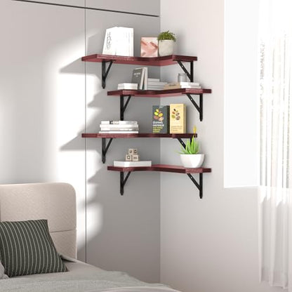 ROMGUAR CRAFT Corner Floating Shelves Wall Mounted Set of 4, Red - color: Red