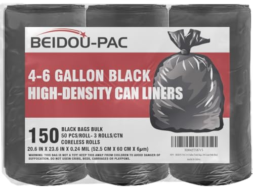 BEIDOU-PAC 4-6 Gallon Trash Bags, 150 Count Black Garbage bags, Multi-purpose Trash Can Bin Liners for Bathroom, Office, Industrial, Commercial, Janitorial, Municipal, Recycling - style: 4-6 Gallon |6 Micron |150 Count
