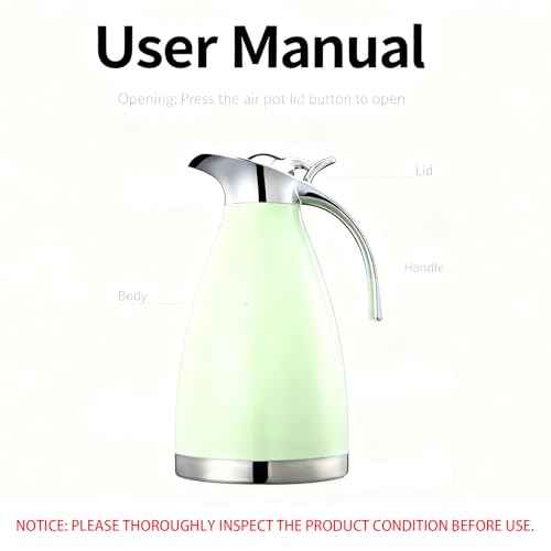 68 Oz Stainless Steel Thermal Carafe - Double Walled Vacuum Insulated Thermos/Carafe with Lid - Coffee/Tea Carafe Heat & Cold Retention - 2 Liter (Green) - color: Green