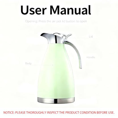 68 Oz Stainless Steel Thermal Carafe - Double Walled Vacuum Insulated Thermos/Carafe with Lid - Coffee/Tea Carafe Heat & Cold Retention - 2 Liter (Green) - color: Green