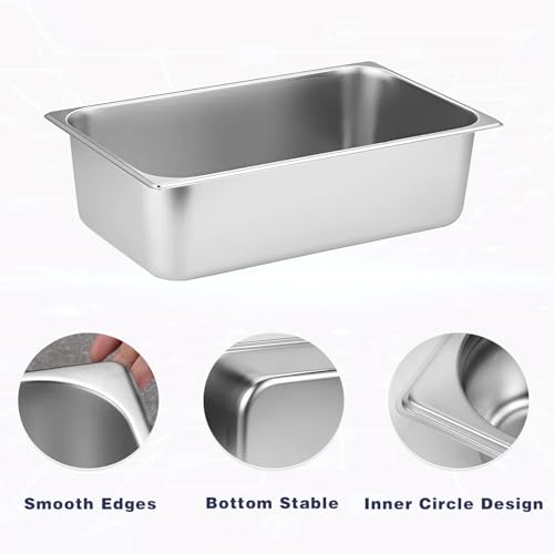 4 Pack 1/3 Size Stainless Steel Hotel Pan, 2.5 Inch Deep, 12.8 x 7 x 2.5 Inches, Dishwasher Safe, for Food Storage, Catering, Parties