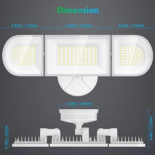 iMaihom 180W LED Security Light, 18000LM Flood Light Outdoor, Wired, Switch Controlled, IP65 Waterproof Exterior Floodlight, 6500K Daylight White, 3 Adjustable Heads for Garage, Yard, Entryway (White) - color: White