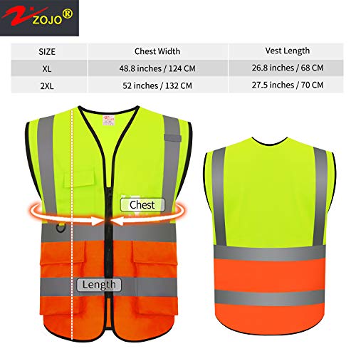 zojo High Visibility Reflective Safety Vest with Multi Pockets 10 Pack Bulk - color: Mix Yellow & Orange, size: XX-Large
