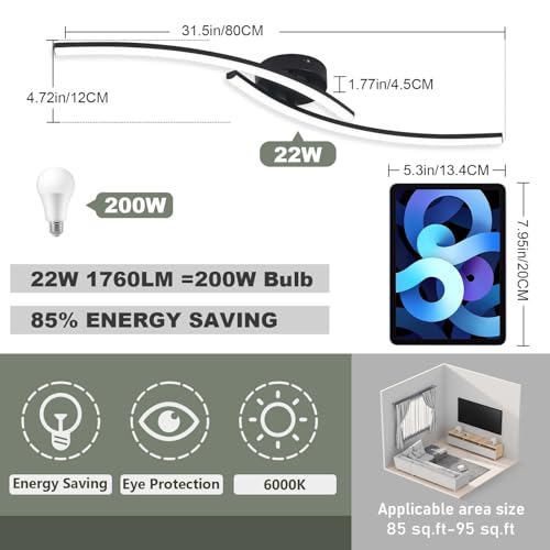 Modern LED Ceiling Light 22W Black Linear Ceiling Lights Fixture 6000K Aluminum 31.4Inch Long Flush Mount Ceiling Light Fixture Lamp for Bedroom Hallway Kitchen Bathroom - color: Black,Intersect, size: 31.49Inch