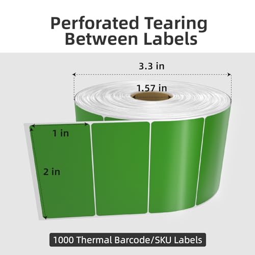 1000 2x1 Thermal Labels Roll, HUOJI Green Shipping Barcode Labels - color: Green, size: 2x1
