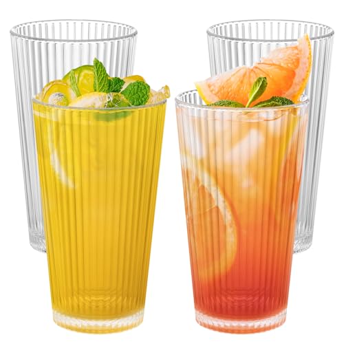 Topsky 20-ounce Plastic Water Tumblers | Set of 4 Transparent Unbreakable Drinking Glasses Clear Acrylic Reusable Juice Wine Cups for Home Picnic Party, Dishwasher Safe, Stackable (Transparent) - color: Clear 20oz