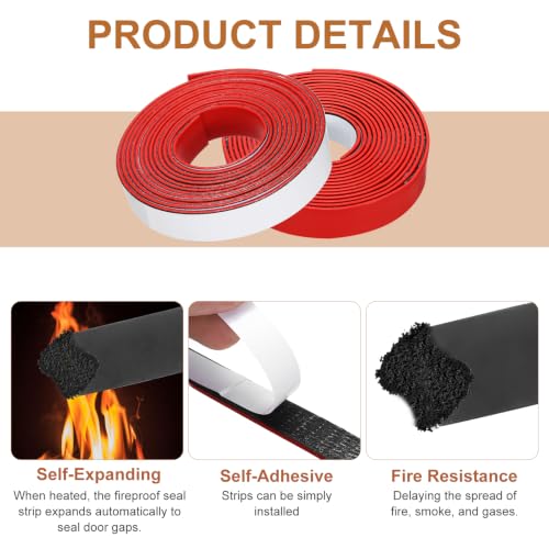 Smoke Fire Seal Strip 9.8Ft 20mm/0.79" Wx 2mm/0.08" T Red - color: Red, size: 9.8FT x 20mm / 0.79" W x 2mm / 0.08" T
