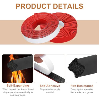 Smoke Fire Seal Strip 9.8Ft 20mm/0.79" Wx 2mm/0.08" T Red - color: Red, size: 9.8FT x 20mm / 0.79" W x 2mm / 0.08" T