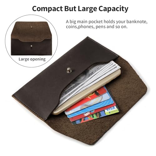 Ringsun Leather Money Cash Envelopes Wallet for Men, Money Bag Pouch Reusable Budget Envelope Wallet, Retro Clutch Wallet, Coffee - color: Coffee