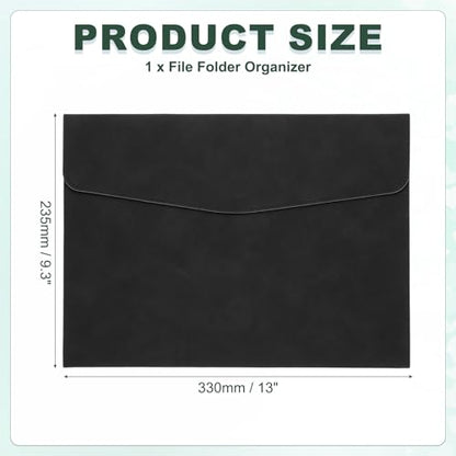 PATIKIL PU Leather A4 File Folder, Document Holder Filing Organizer Portfolio Envelope Folder Case with Snap Closure for Letter Receipt, Black - color: Black