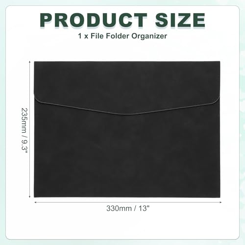PATIKIL PU Leather A4 File Folder, Document Holder Filing Organizer Portfolio Envelope Folder Case with Snap Closure for Letter Receipt, Black - color: Black