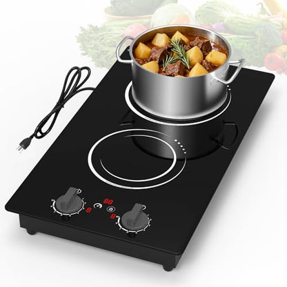 VBGK Double Induction Cooktop,110V 2300w 2 burnerinduction cooktop,2 burner Hot Plate Electric burner withLCD Touch Screen 9 Levels Settings Child Safety Lock &Timer - size: Double Induction Cooktop