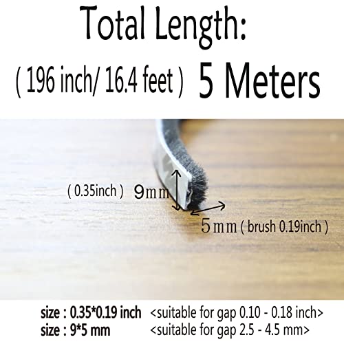 Felt Weather Stripping Door Seal Brush for Sliding Windows, Pile Self Adhesive Weatherstrip Sealer Draft Stoppers (16.5ft x11/32 x 3/16 Brush inch, Black) - color: Black, size: 16.5ft x11/32 x 3/16 brush inch