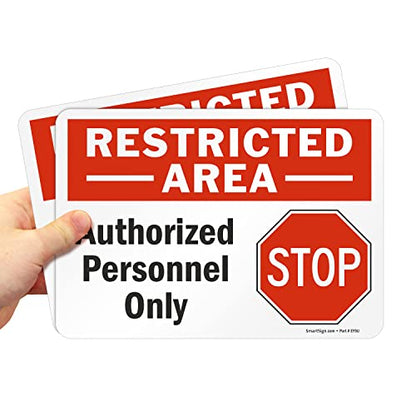 SmartSign (2-Pack) Restricted Area Authorized Personnel Only Stop Sign | 7" x 10" Laminated Vinyl Label Sticker with Heavy-Duty Adhesive, Made in USA - size: 7" x 10" - Pack of 2