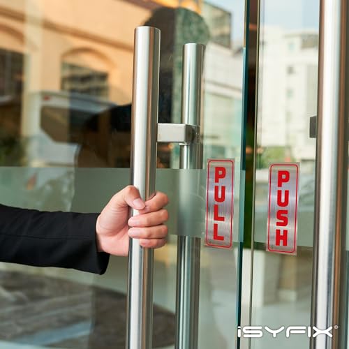 iSYFIX Push Pull Stickers Sign, 2x5 Inch, Red/Brushed Silver, 2 Pack - color: Red / Brushed Silver, size: Vertical 2x5