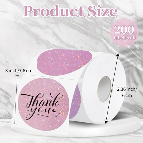 3''Holographic Pink Thermal Label,Round Self-Adhesive Direct Thermal Label,for DIY Logo Design,Name Tag (200/Roll) - color: Pink Gradient Starry Sky, size: 3 inches