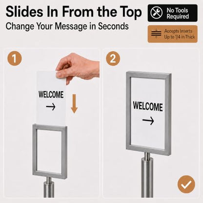 CCW 7 X 11 Inch Vertical Pedestal Floor Sign Frame, Satin Stainless Steel - color: Satin Stainless Steel, size: 7 x 11 Inch Vertical