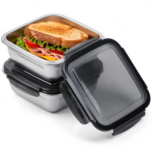 2 Pack Sandwich Containers, 24oz Stainless Steel Sandwich Box with Airtight Lids, BPA-Free, Dishwasher Safe, Durable & Reusable Metal Meal Prep Lunch Boxes for Fruits, Snacks, Bento (Black) - color: Black – 2-Pack