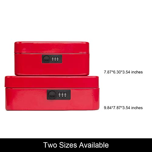 KYODOLED Large Cash Box with Combination Lock Safe Metal Money Box with Money Tray for Security Lock Box 9.84"x 7.87"x 3.54" Red Large - color: Red (Pack of 1), size: Large