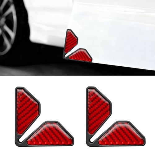 2PCS Car Door Corner Guards, Car Door Edge Guards, Carbon Fiber Anti-Collision Vehicle Corner Protector, Auto Accessories Self-Adhesive Edge Protection Cover for Most Vehicles (Red) - color: Red
