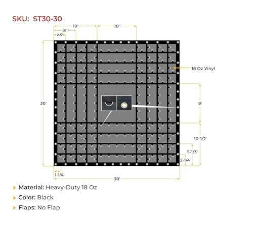 Mytee Products Flatbed Truck Tarps Steel Machinery Tarp 30' x 30' - Black - size: 30' x 30' (10' Drop)