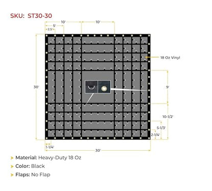 Mytee Products Flatbed Truck Tarps Steel Machinery Tarp 30' x 30' - Black - size: 30' x 30' (10' Drop)