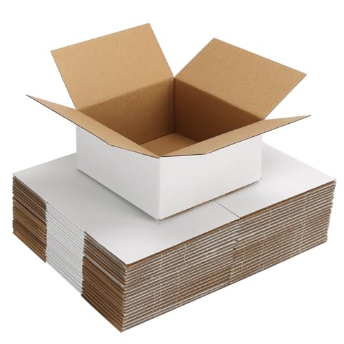Shipping Boxes 6x6x3 Set of 25, White Corrugated Cardboard Box for Mailing Business Packaging - size: 6x6x3 Inches
