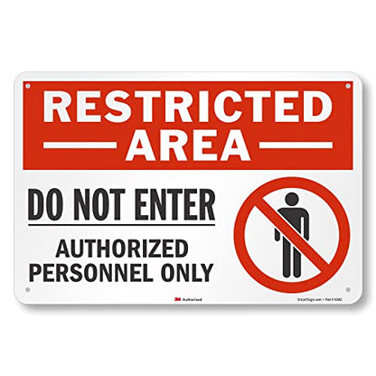 SmartSign 12" x 18" 'Restricted Area Do Not Enter, Authorized Personnel Only' Metal Sign with Symbol, 63 mil Aluminum, 3M Laminated Engineer Grade Reflective, Red, White and Black, USA-Made - style: 12" x 18" - EG Reflective