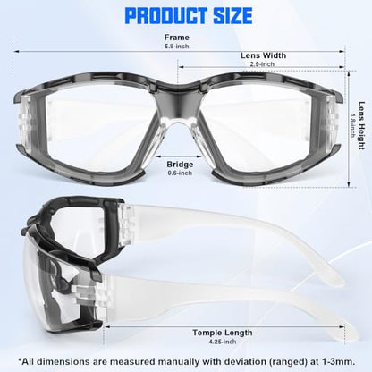 OXG Anti Fog Safety Glasses with Foam Gasket, ANSI Z87.1 Protective Eyewear - color: 6p-clear