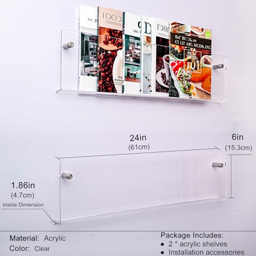 2 Pack 24 Inch Clear Acrylic Magazine Holder, Floating Brochure Display, Invisible Record Holder Magazine Rack, Hanging Bookshelf Literature for Waiting Room, Office, Home - size: Clear 24 Inch