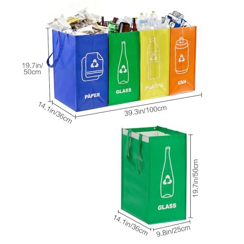 4 PCS Recycle Bin,Separate Recycling Bin,Reusable Waterproof Waste Baskets for Kitchen Office Home,Indoor Recycle Bins Waste Trash Sorting Organizer