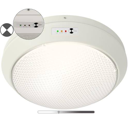 12 Inch Round LED Parking Garage Canopy Vapor Tight Emergency Ceiling Light, Battery Backup IP65 30W 3750LM 100-277V Waterproof Outdoor Lights, 5000K 0-10V Dimmable Flush Mount Light Fixture, ETL