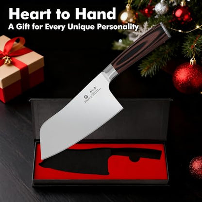 imarku 7 Inch Meat Cleaver, SUS440A Japanese Steel, Ergonomic Handle - color: Coffee Brown