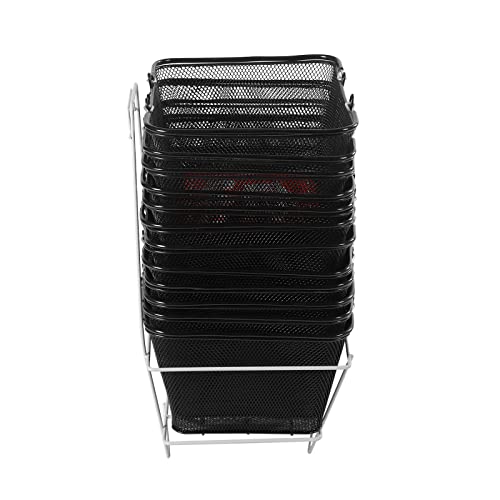 Retail Shopping Baskets, 12PCS Shopping Baskets with Handles and Stand, Metal Shopping Basket, Portable Wire Shopping Basket, Black Wire Mesh Shopping Basket Set for Stores Shopping, Grocery