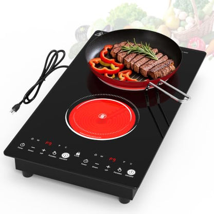 VBGK Electric Cooktop,110V 2100W Stove Top with LED touch Control,9 Power Levels, Kids Lock & 2H Timer,Overheat Protection stove,12 Inch 2 burner Electric cooktop - size: 2 burner electric stove